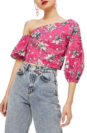 Women's Topshop Floral Puff Off The Shoulder Top Us (fits Like 0) - Pink