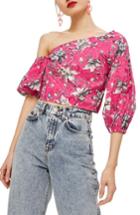Women's Topshop Floral Puff Off The Shoulder Top Us (fits Like 0) - Pink