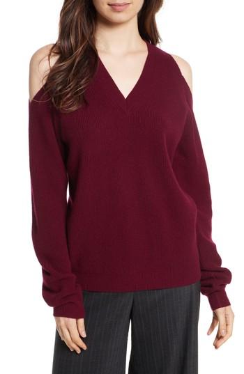 Women's Milly Cold Shoulder Cashmere Pullover - Burgundy