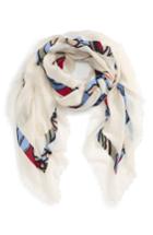 Women's Tory Burch Logo Print Square Wool Scarf, Size - Ivory