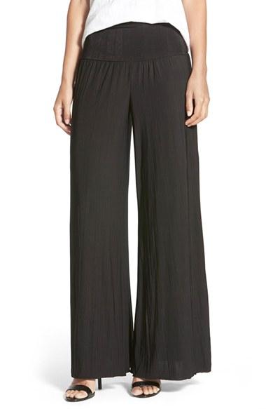 Women's Nic+zoe 'feel Good' Foldover Waist Textured Knit Pants - Black