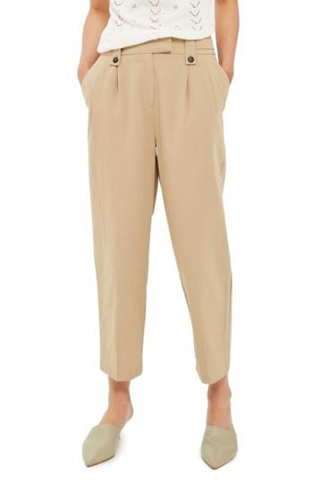 Women's Topshop Button Tab Crop Trousers Us (fits Like 0) - Beige