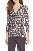 Women's Anne Klein New York Faux Wrap Floral Top, Size - Grey