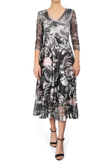 Women's Komarov Print Charmeuse A-line Midi Dress - Black
