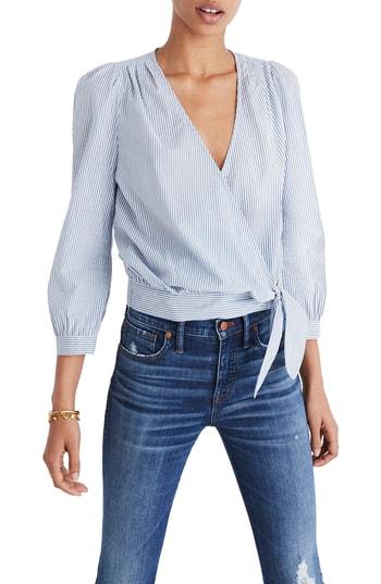 Women's Madewell Stripe Wrap Top, Size - Blue