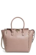 Valentino Garavani 'rockstud' Leather Double Handle Tote - Beige