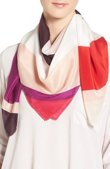 Women's Halogen Cubist Rose Square Silk Scarf, Size - Purple