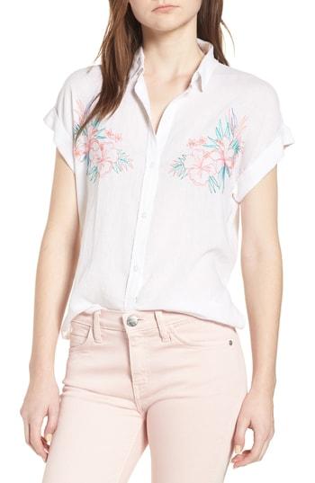 Women's Rails Whitney Embroidered Linen Blend Shirt - White