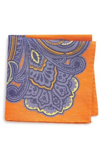Men's Eton Paisley Linen & Silk Pocket Square, Size - Orange