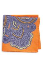 Men's Eton Paisley Linen & Silk Pocket Square, Size - Orange