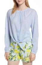 Women's 1901 Embroidery Tie Front Cotton Top - Blue