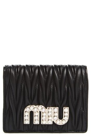 Women's Miu Miu Embellished Logo Matelasse Leather Wallet -