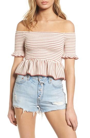 Women's Moon River Off The Shoulder Stripe Peplum Top - Pink