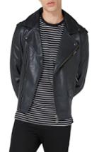Men's Topman Leather Biker Jacket, Size - Black