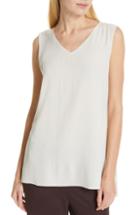 Women's Eileen Fisher V-neck Long Silk Shell, Size - Beige