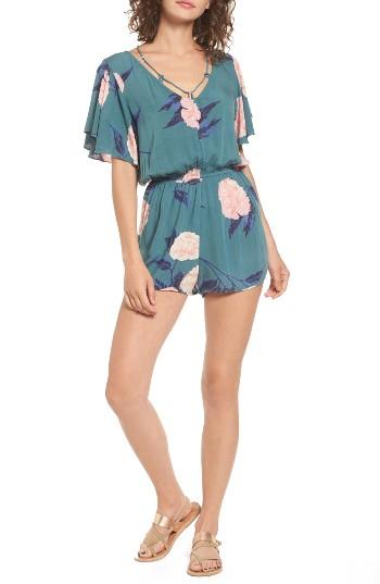 Women's Billabong Strap Up Polka Dot Romper - Blue/green