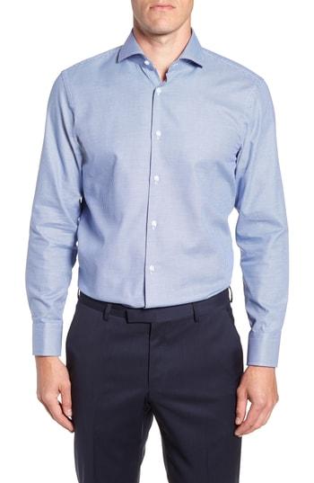 Men's Boss Sharp Fit Mark Micro Grid Dress Shirt L - Blue