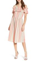 Women's Bp. Stripe Ruffle Off The Shoulder Dress, Size - Coral