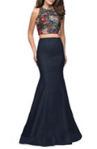 Women's La Femme Two-piece Denim Mermaid Gown - Blue