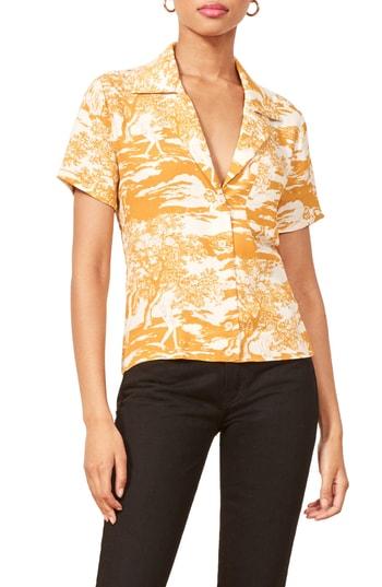 Women's Reformation Cuba Print Blouse - Yellow