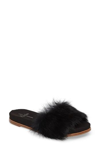 Women's Linea Paolo Lisa Genuine Rabbit Fur Slide Sandal .5 M - Black