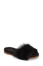 Women's Linea Paolo Lisa Genuine Rabbit Fur Slide Sandal .5 M - Black
