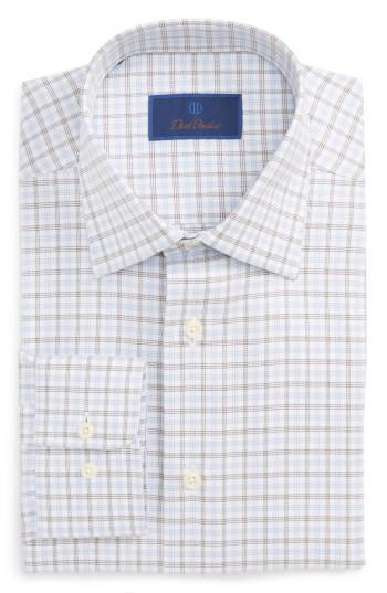 Men's David Donahue Regular Fit Check Dress Shirt .5 32/33 - Brown