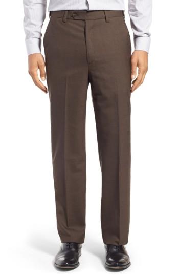 Men's Berle Self Sizer Waist Flat Front Wool Trousers X 34 - Brown