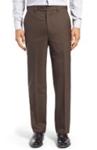 Men's Berle Self Sizer Waist Flat Front Wool Trousers X 34 - Brown