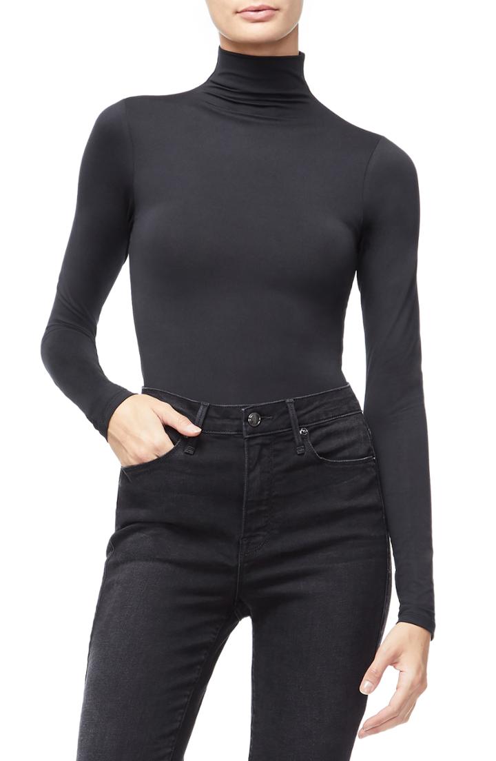 Women's Good American Funnel Neck Bodysuit - Black