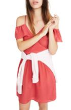 Women's Madewell Ruffle Cold Shoulder Silk Dress - Red