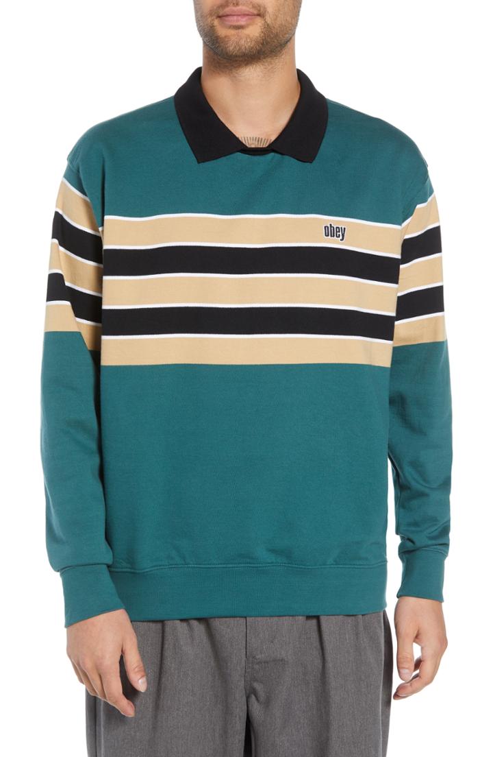 Men's Obey Cupid Striped Polo Collar Sweatshirt