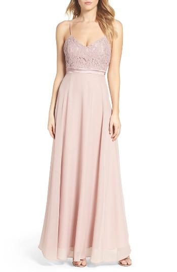 Women's Lulus Embellished Lace Gown - Pink