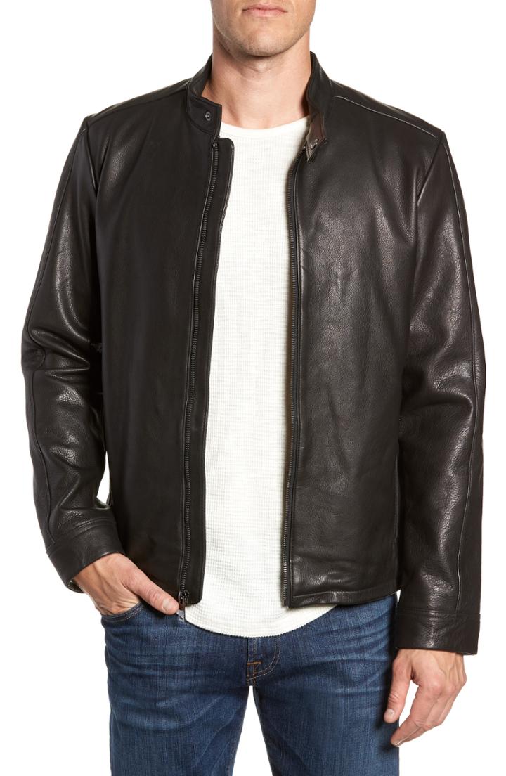 Men's Ugg Orlando Leather Racer Coat, Size - Black