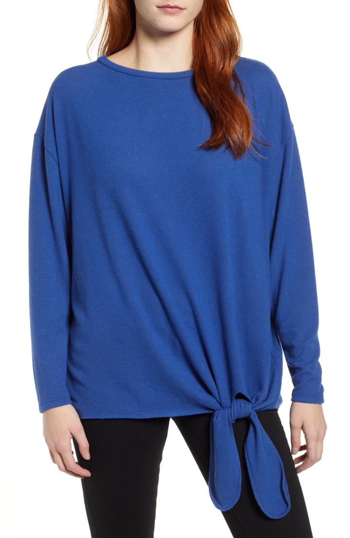 Women's J.crew Stripe Crewneck Cashmere Sweater - Blue