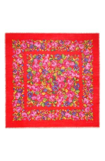 Women's Gucci Raquel Floral Silk & Wool Shawl, Size - Red