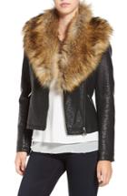 Women's Love Token Faux Leather Jacket With Removable Faux Fur Collar