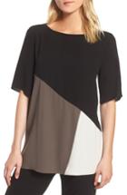 Women's Eileen Fisher Colorblock Silk Top, Size - Black
