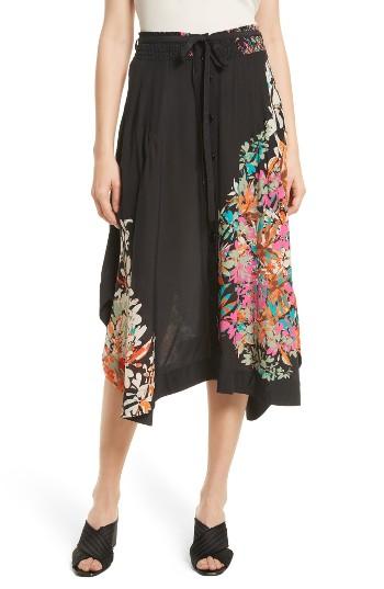 Women's Tracy Reese Smocked Waist Silk Skirt - Black