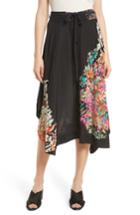 Women's Tracy Reese Smocked Waist Silk Skirt - Black