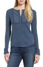 Women's Lucky Brand Emboidered Yoke Cotton Thermal Top - Blue