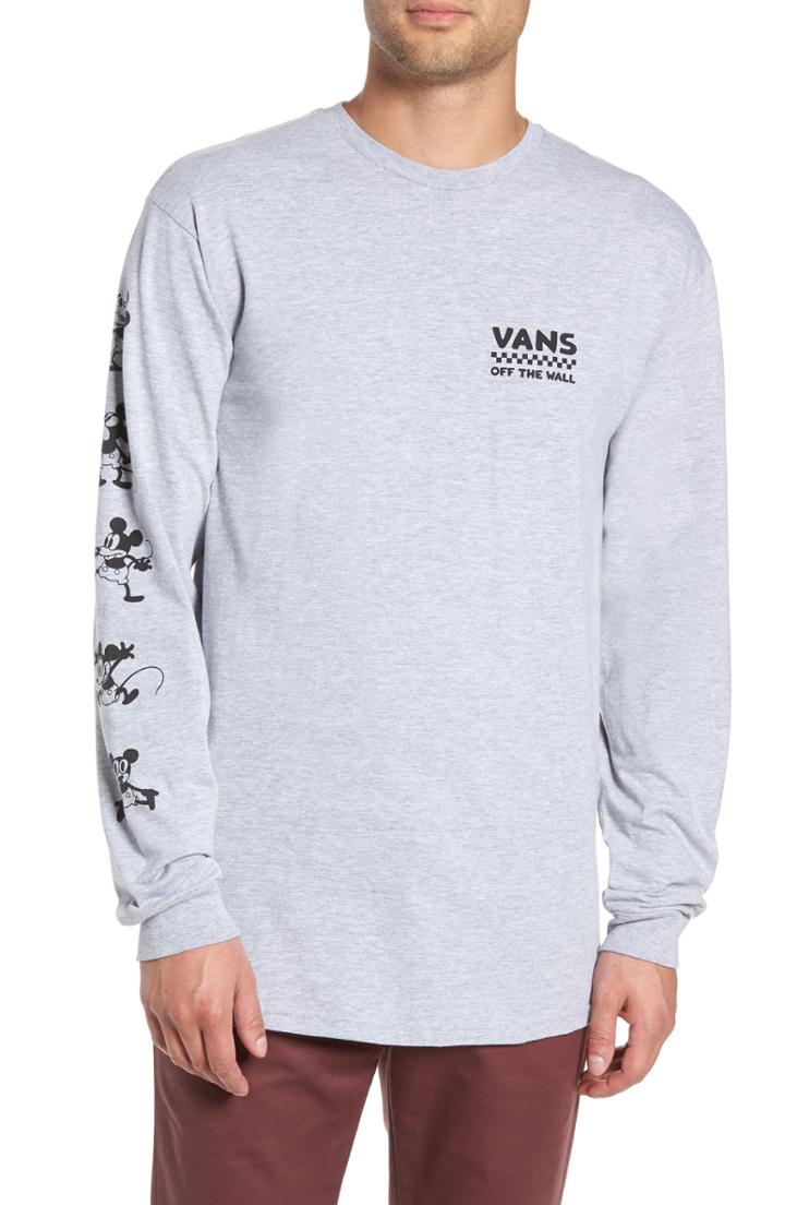Men's Vans Mickey's 90th Plane Crazy Long Sleeve T-shirt, Size - Grey