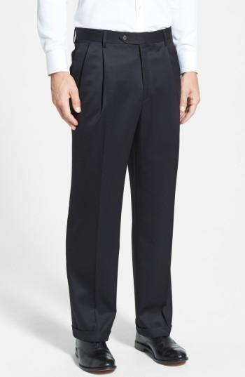 Men's Berle Pleated Wool Gabardine Trousers X 30 - Black