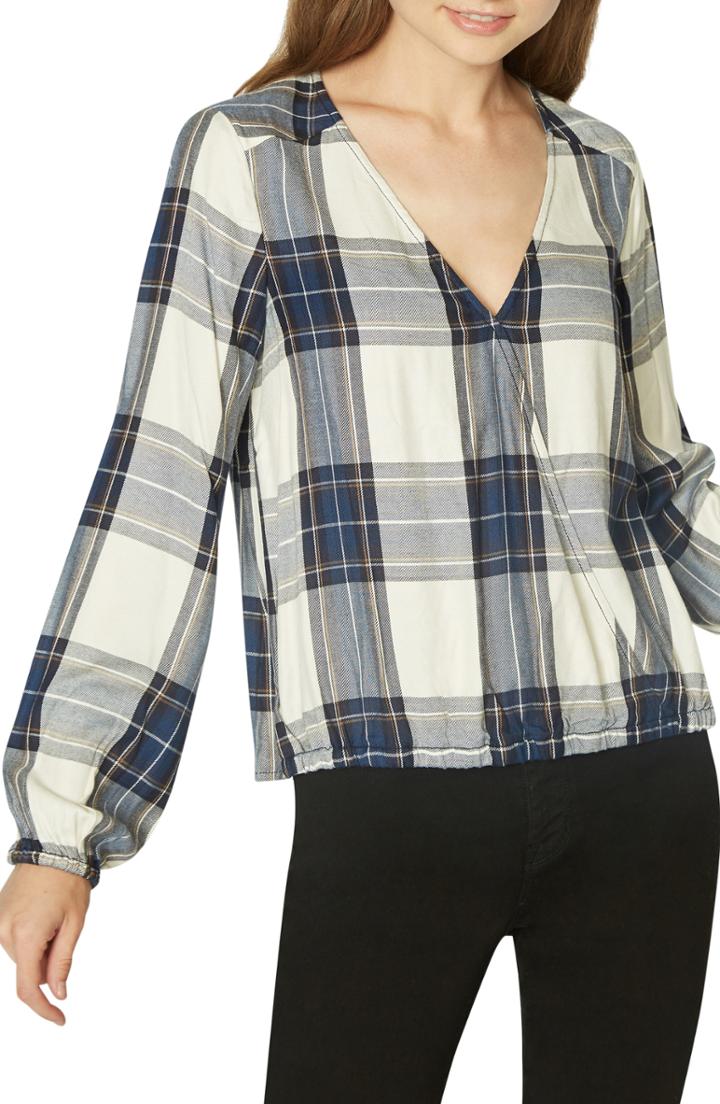 Women's Sanctuary Surplice Plaid Blouson Top - Red