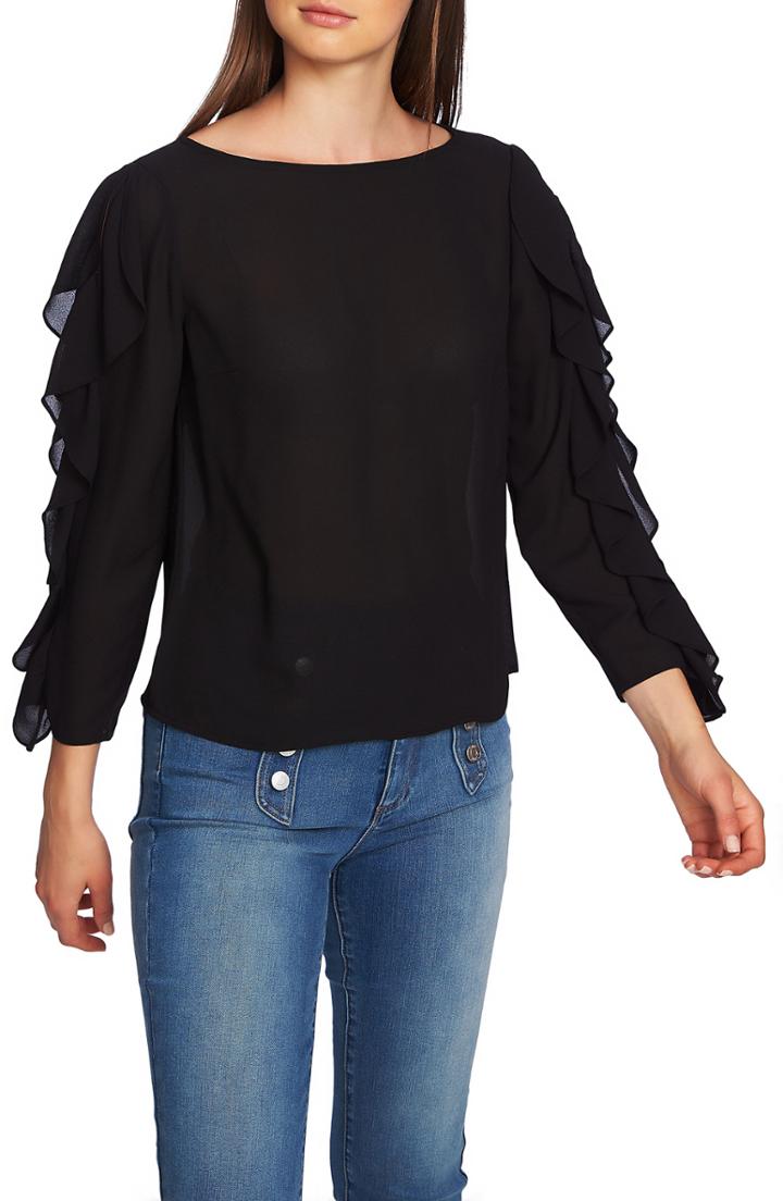 Women's 1.state Ruffle Slit Sleeve Top, Size - Black