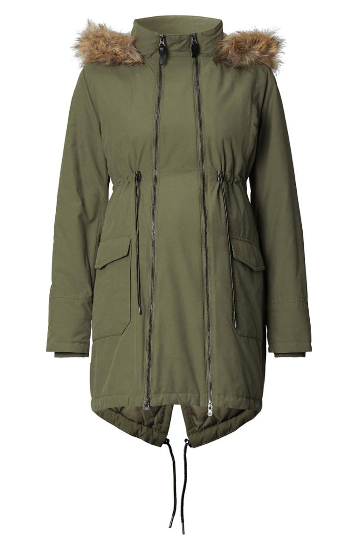Women's Noppies Malin Two-way Maternity Jacket With Faux Fur Trim X-large - Green