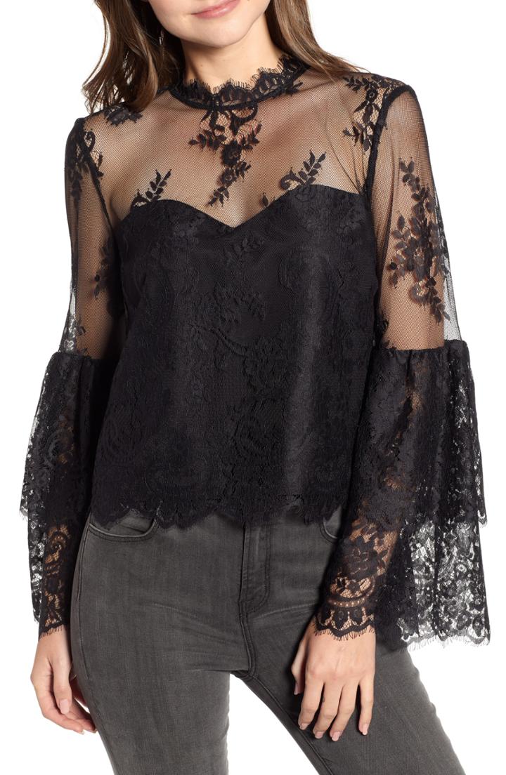 Women's Cupcakes And Cashmere Lace Layered Bell Sleeve Blouse