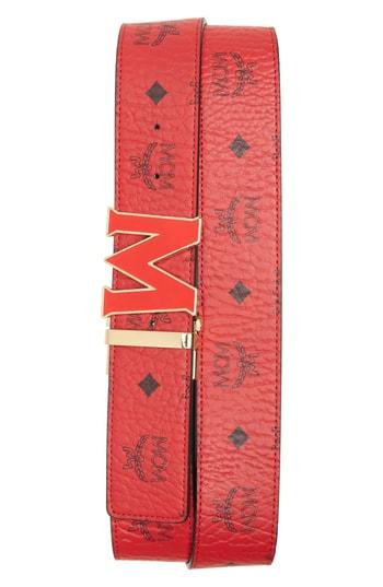 Men's Mcm Logo Print Belt, Size - Red