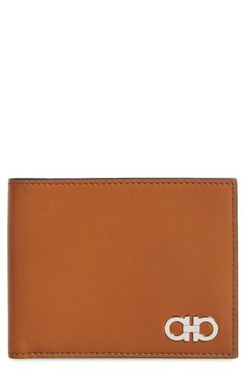 Men's Salvatore Ferragamo Calfskin Leather Bifold Wallet - Brown
