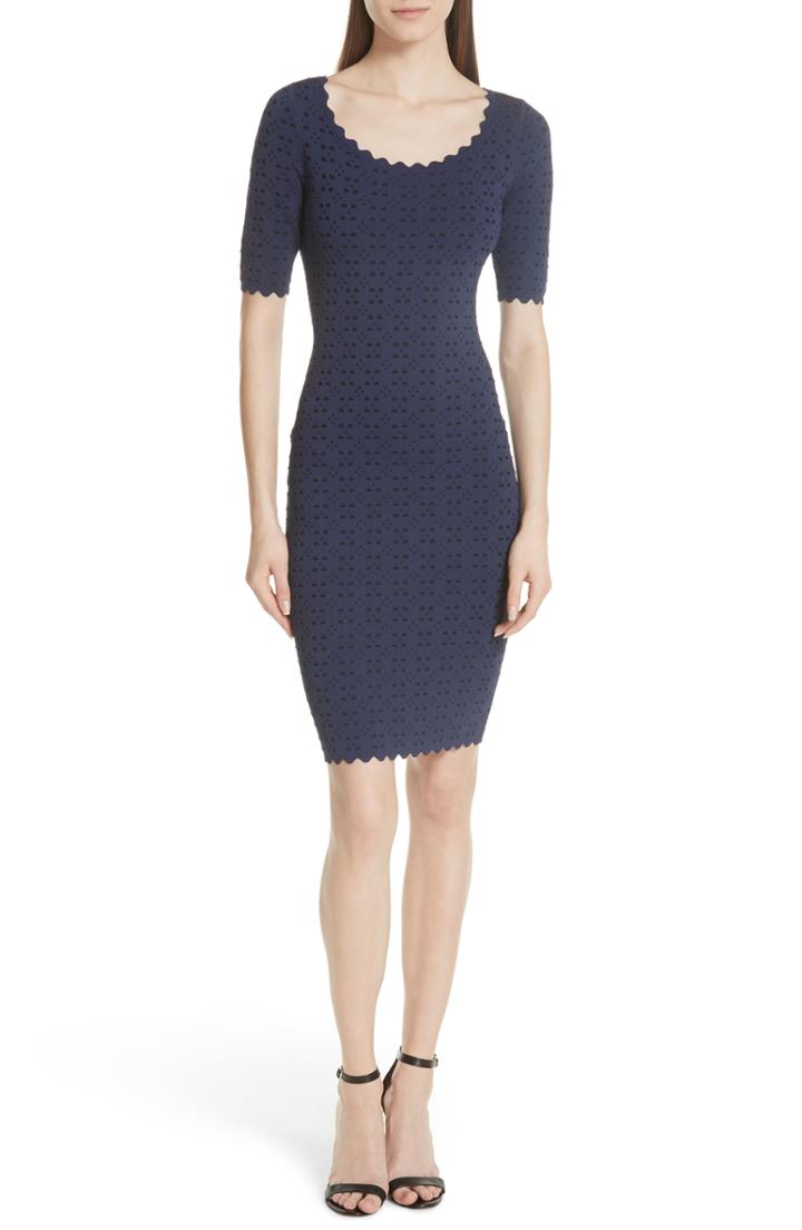 Women's Milly Laser Cut Pointelle Sheath Dress - Blue
